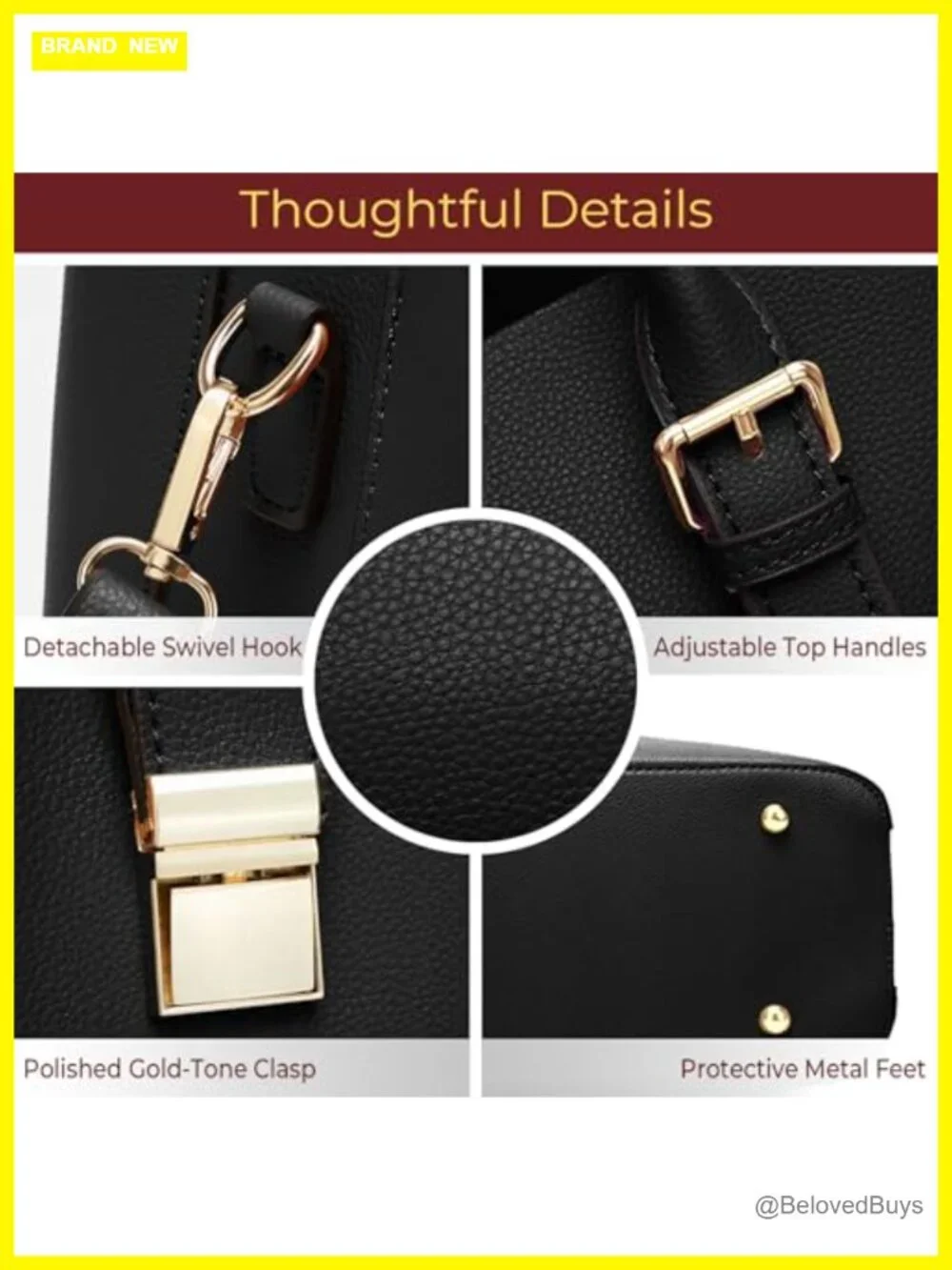 Vegan Leather Tote Handbag Medium Top Handle Purse